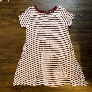 Maroon and White Striped Dress
